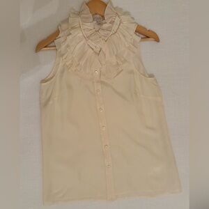 J. Crew Silk Cream Ruffled Button-Down Blouse
